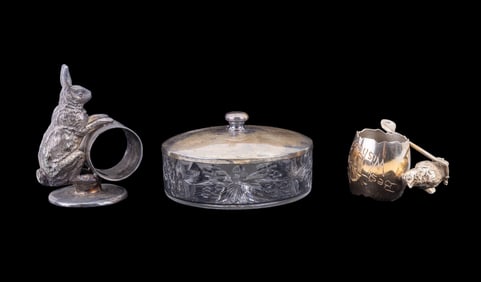 Victorian Figural Napkin Holders, Crystal Bowl