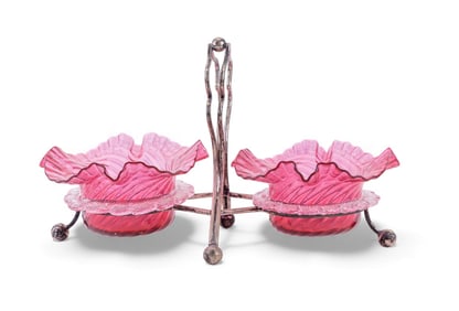 Attr Vasa Murrhina Art Glass Double Bowl