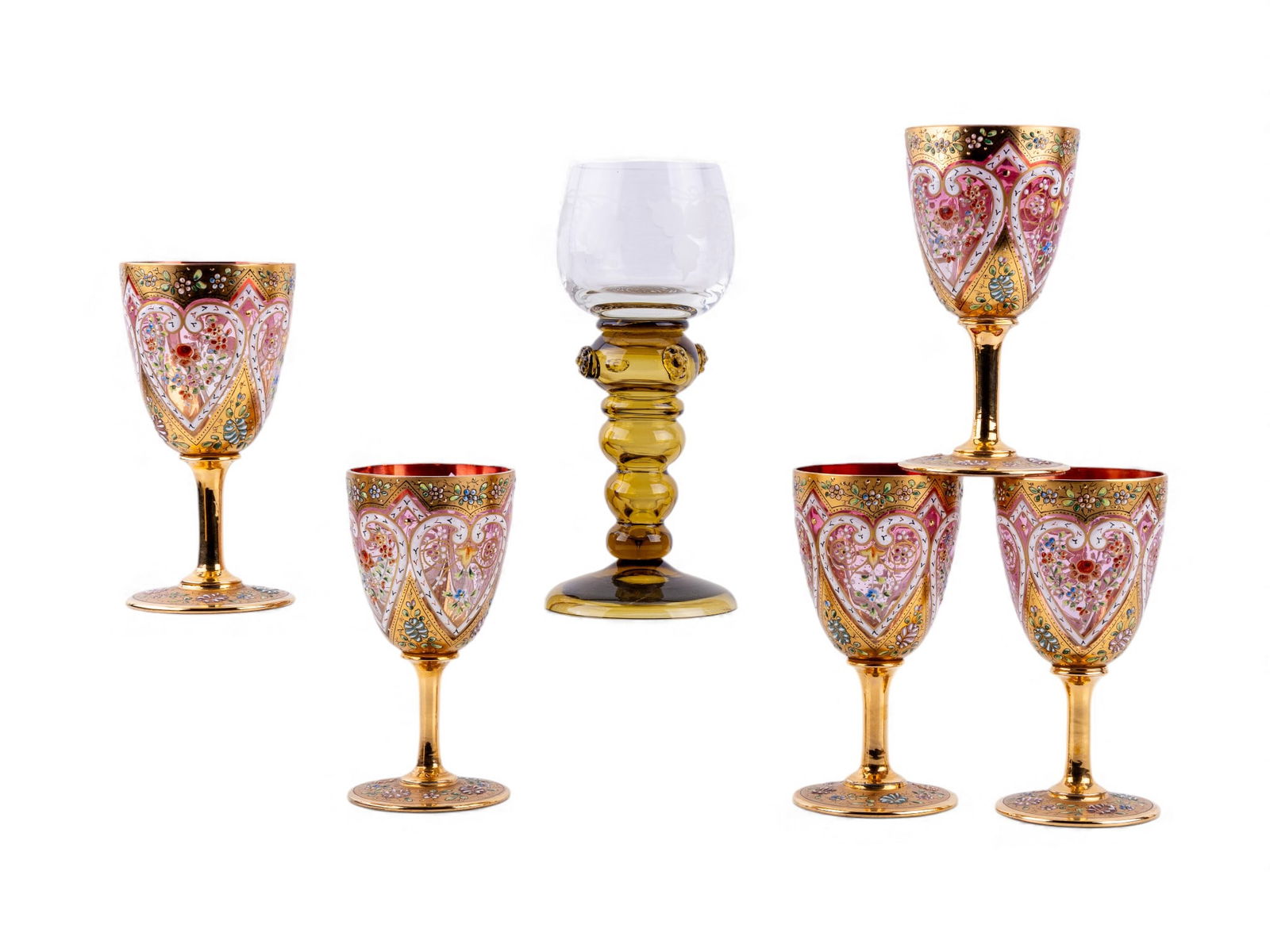 5 Moser Wine Glasses & Etched Goblet (1 of 11)