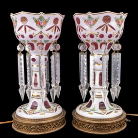 Bohemian Cut To Clear Cranberry Mantle Lusters