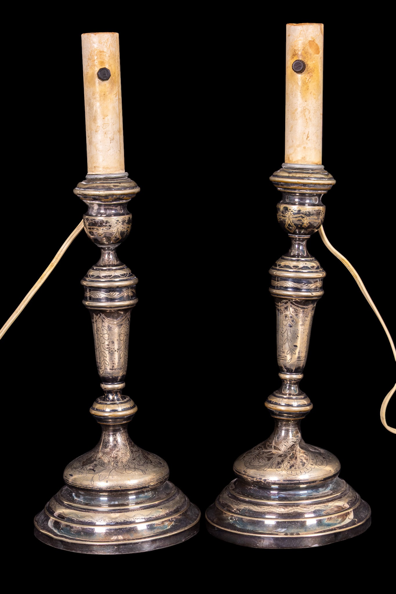 Antique Etched Silver Plate Candlestick Lamps (1 of 18)