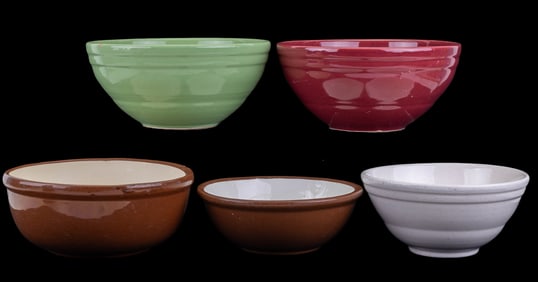 Glazed Pottery Mixing Bowls w/ Pfaltzgraff (5)