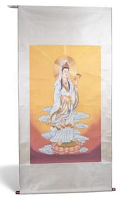 Monumental Embroidered Guanyin Silk Scroll