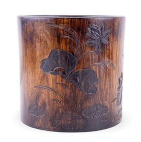 Asian Carved Wooden Brush Pot