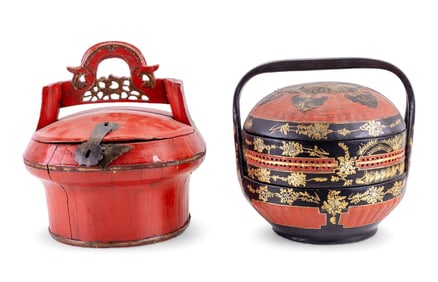 2 Asian Lacquered Wedding/Food Baskets