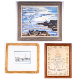 Vintage Nautical Themed Art w/ Sampler