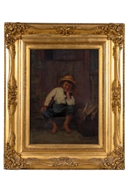 J. G. Brown Signed Oil on Canvas Portrait of Boy