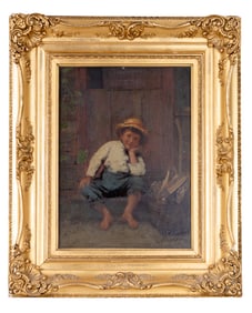 J. G. Brown Signed Oil on Canvas Portrait of Boy