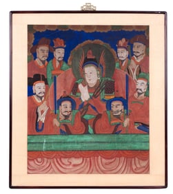 Asian Hand-Painted & Framed Court Scene
