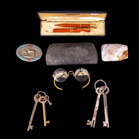 Sheaffer Pen Set, Belt Buckles, and Eye Glasses