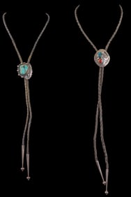 Native American Sterling and Leather Bolo Ties