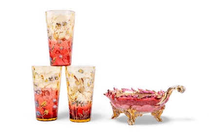 Bohemian Moser Glasses and Dish