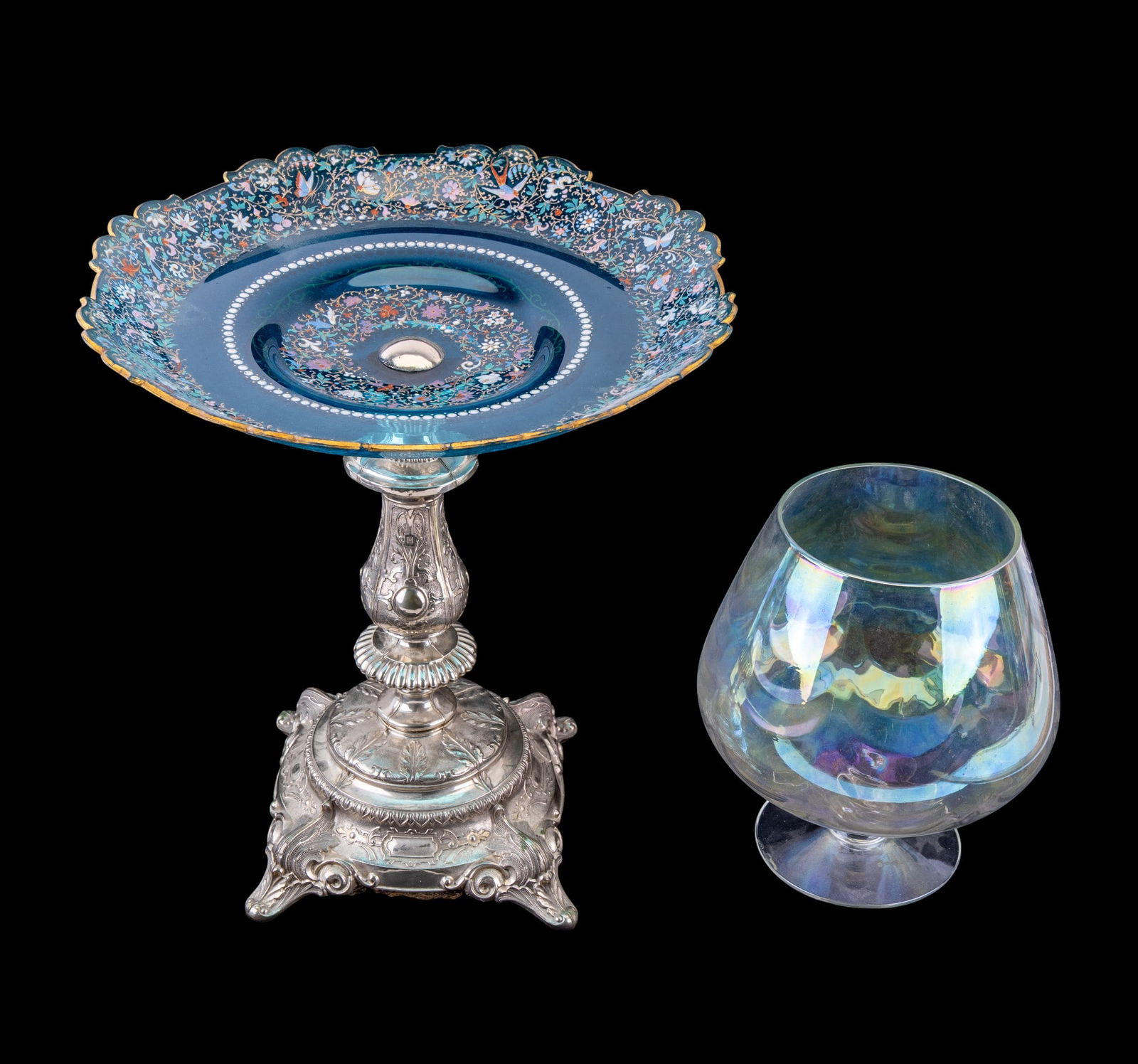 Bohemian Moser Compote and Iridescent Vase (1 of 16)