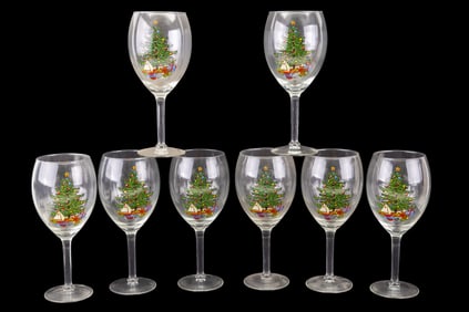 Set of 8 Christmas Tree Wine Glasses