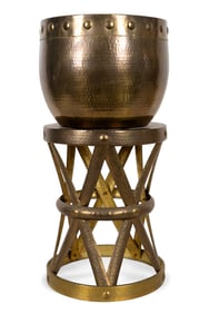Vintage Hammered Brass Planter & Stand