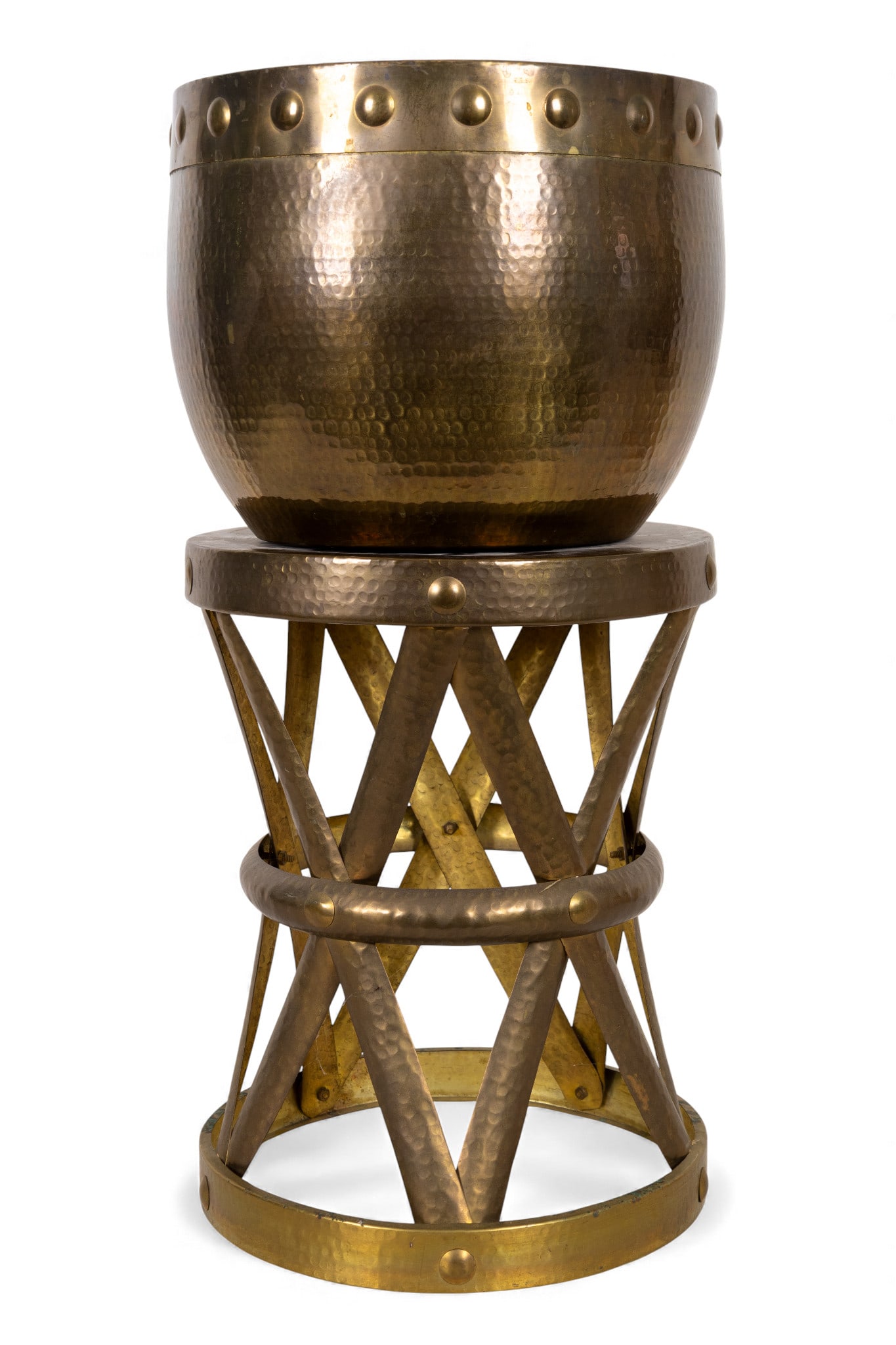 Vintage Hammered Brass Planter & Stand (1 of 13)