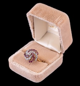 Gold Ring with Diamond and Red Topaz Accents