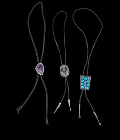 Native Bolos, Two Sterling Silver one marked S.S..