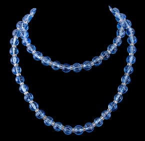 19th C Glass Melon Bead Necklace w/ 925 Clasp