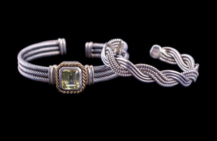 Sterling and 14K G Cuff Bracelets