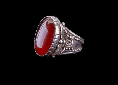 Native American Sterling and Amber Ring