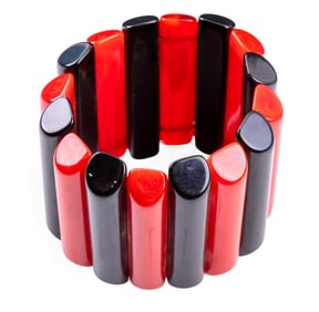 Cherry Red and Black Bakelite Bracelet