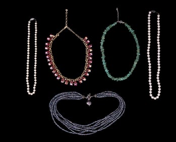 Trifari, Turquoise, & Pearl Necklaces, 14K G & 925