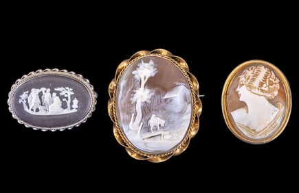 Victorian Gold Filled Cameo, 925 Wedgwood Brooches