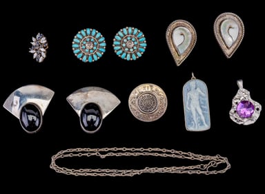 Sterling Silver Jewelry Lot with Earrings, Chain