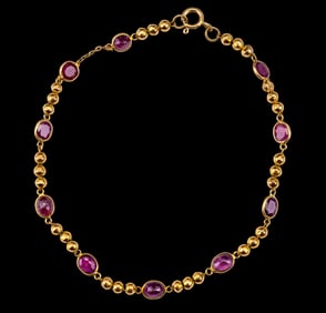 18K Gold & Ruby Bracelet, 7 3/4 Inches