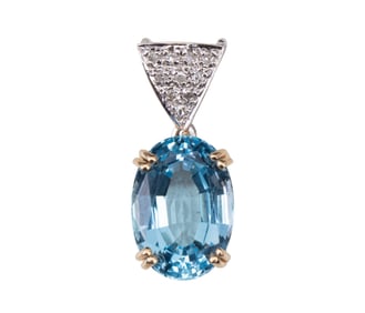 14K Yellow, White Gold Blue Topaz Pendant