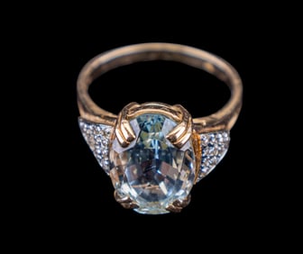 14K Yellow and White Gold Ring with Blue Topaz