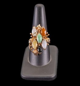 14k Vintage Jade Cluster Ring
