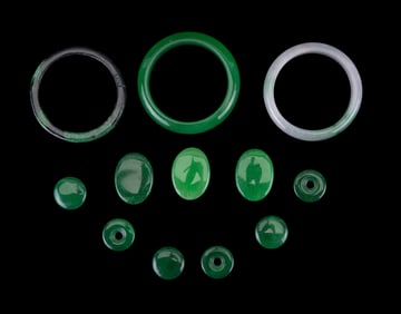 Carved and Polished Green Hardstone Bangles