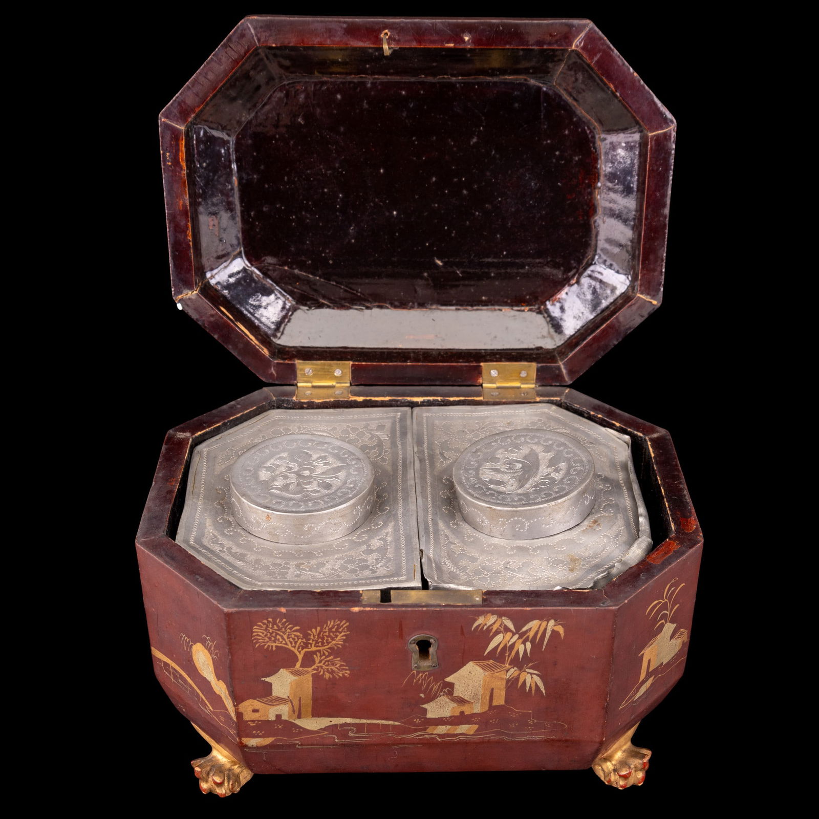 Antique Japanese Laquer Tea Caddy w/ Pewter Insert (1 of 15)