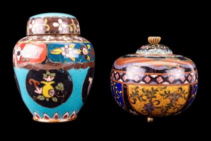 Antique Asian Cloisonne Cabinet Vases (2)