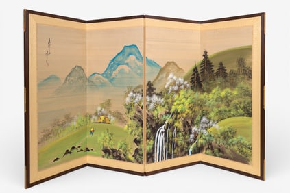 Signed Japanese Handpainted Screen