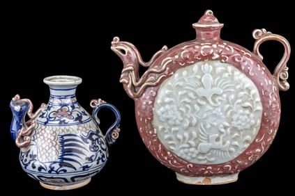 Oxblood & Celadon Wine Flask, Phoenix Teapot