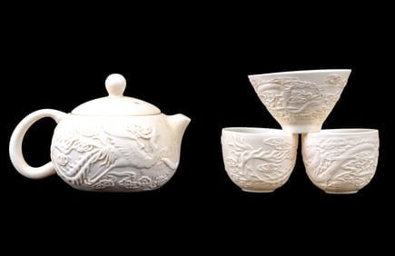 Chinese Fujian Dehua Tea Pot and Cups