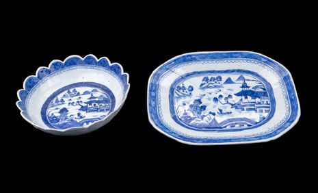 Chinese Porcelain Canton Blue Platter and Bowl