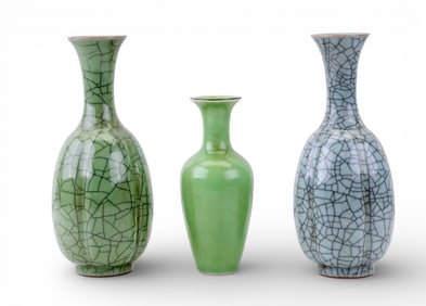 Chinese Porcelain Celedon Glazed Vases (3)