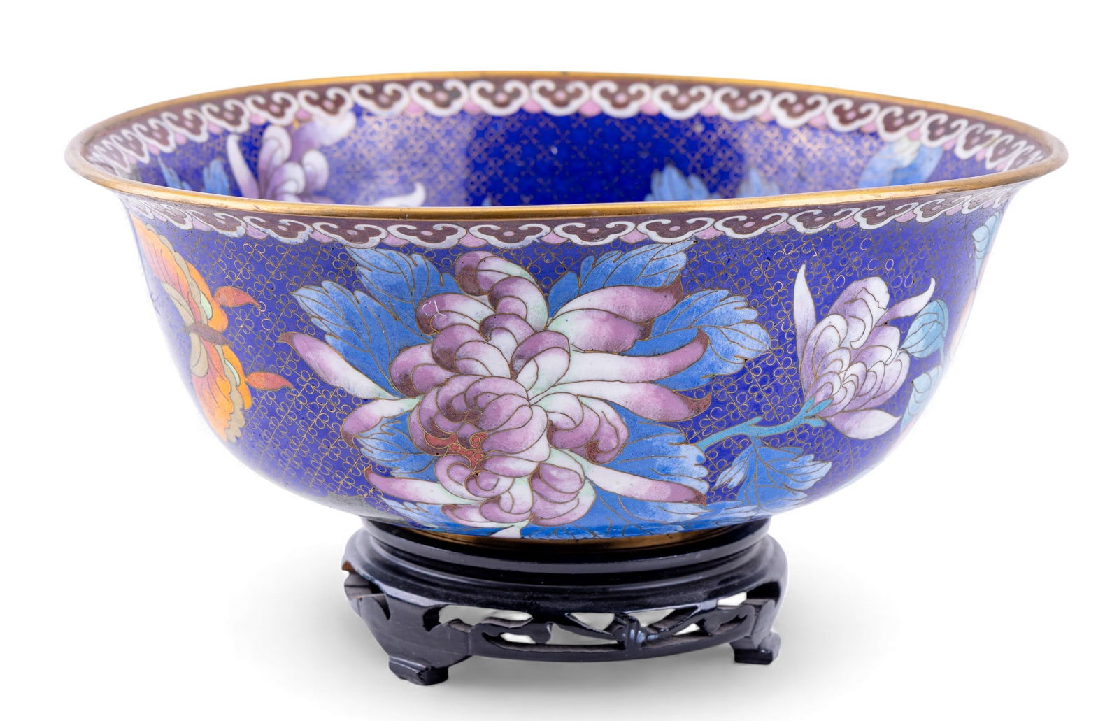Large Cloisonne Bowl w/ Carved Wooden Stand (1 of 8)