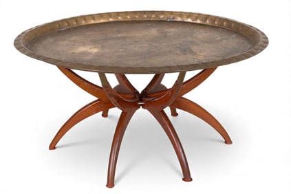 Persian Embossed Large Tray on Rosewood Stand