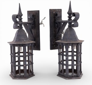 Pair of Antique Cast Iron Wall Lanterns