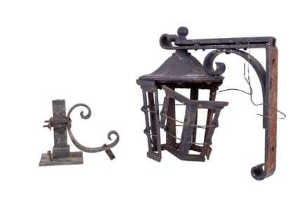 Antique Cast Iron Lantern w/ Wall Sconce Bracket