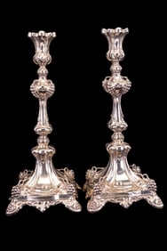 19th C silver Plate Shabbat Judaica Candlesticks