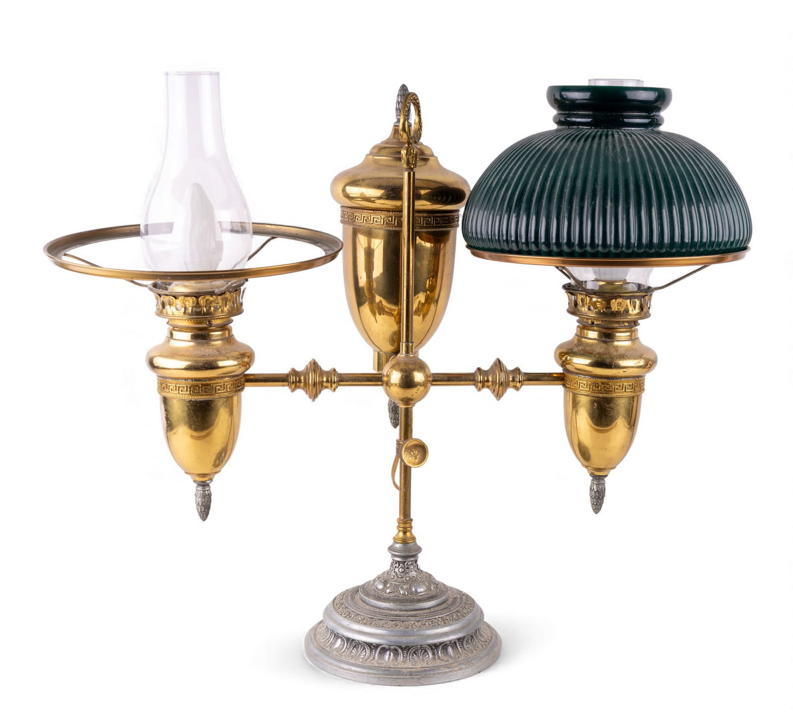 Early Brass Student Lamp w/ One Glass Shade (1 of 13)
