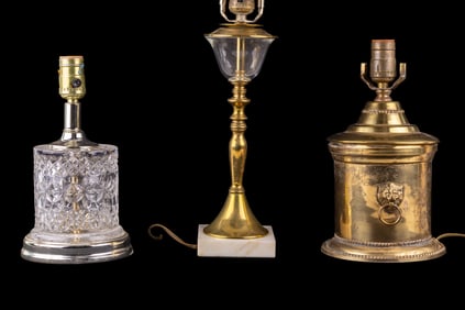 Cut Crystal and Etched Brass Table Lamps