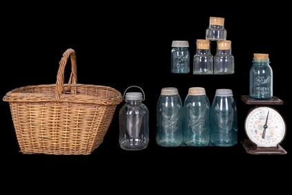 Vintage American Family Kitchen Scale, Mason Jars