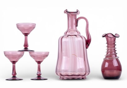 Hand Blown Amethyst Glass Decanter + Cordials